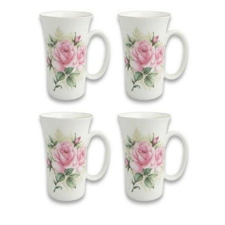 Gracie Bone China 10-Ounce Trumpet Mug, Pink Green Rose Bouquet, Set of (Best Everyday Bone China)