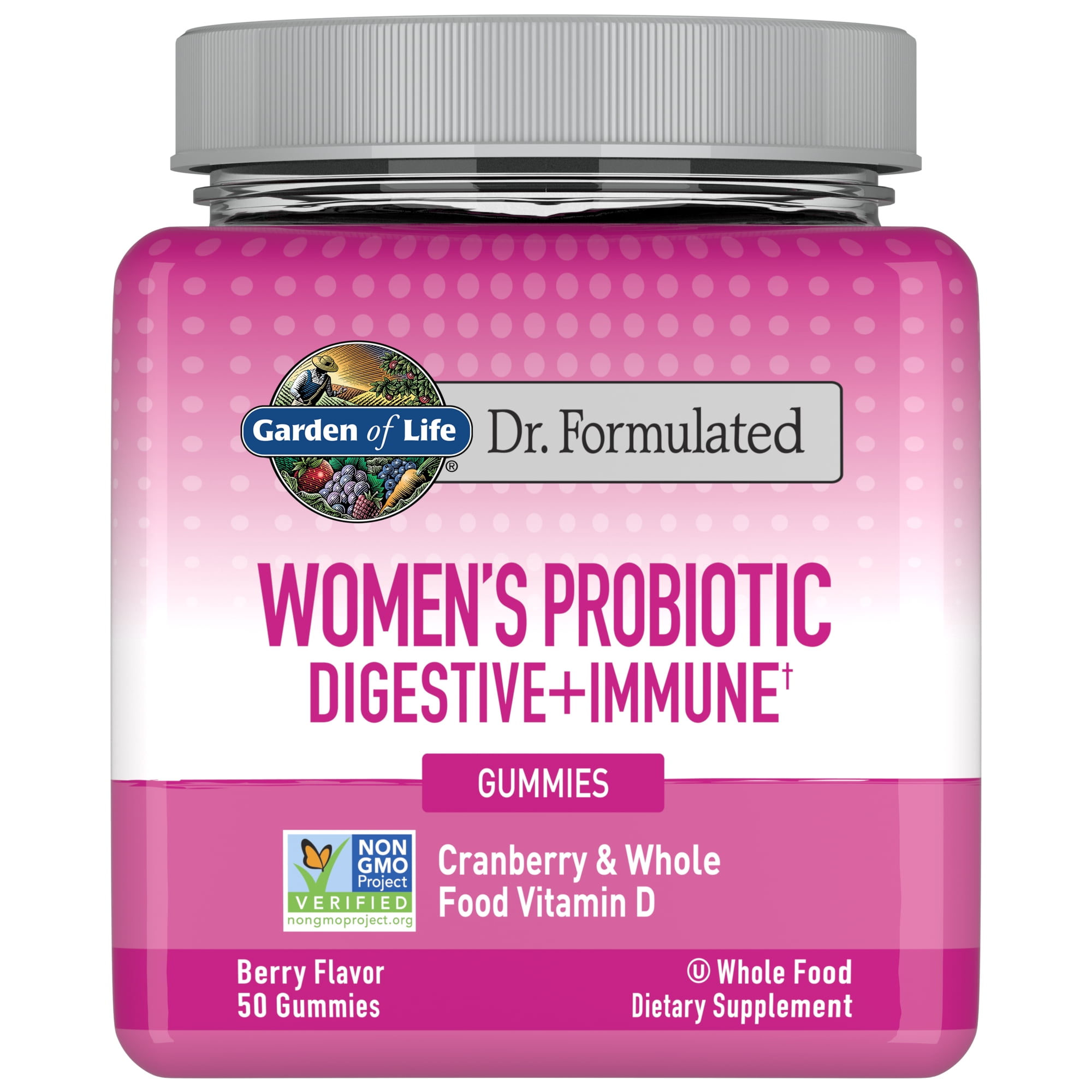 Garden of Life Dr. Formulated Women's Probiotic Gummies, 2 Billion CFU Per Serving with Vitamin D3, Berry Flavored Gummies, 50ct