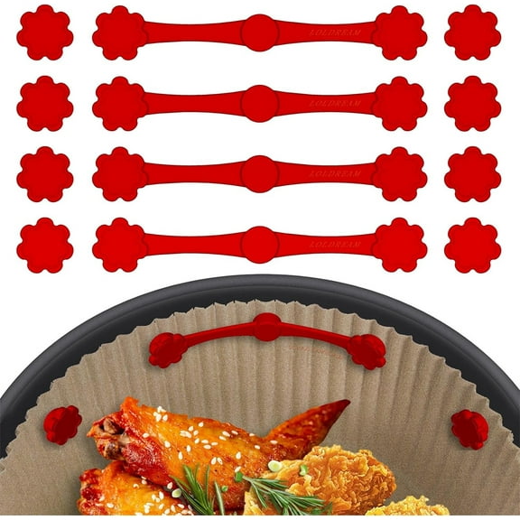 Air Fryer Magnets Silicone Buckle,4 Pcs Quick-Attach Air Fryer Liner Magnet Silicone Buckle For Holding Down Lock Liners,Airfryer Accessories Locks,Air Fryer Magnetic Clips(Red)
