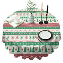 Green Christmas Tree and Snowflake Pattern Round Tablecloth 60"x60",Wrinkle Wipeable Table Cloth for Kitchen Dining Room Picnic Patio Party