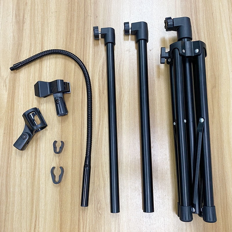 Four legged Hose Microphone floor stand Stand. from 24" to 67"Extendable Height with Adjustable Angle. Comes with a storage bag for easy carrying and 2 Mic Clips.for Singing Performance and Podcast