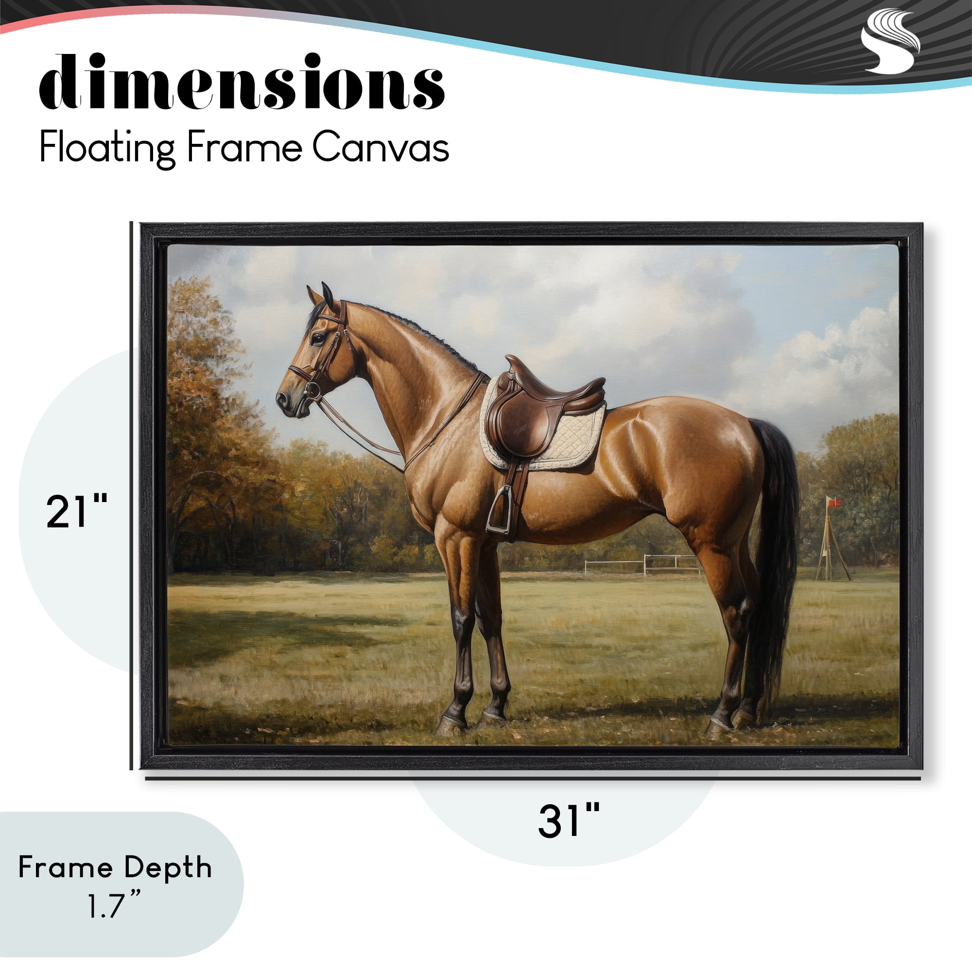 Stupell Industries Show Ready Horse with Saddle Black Framed Floater Canvas Wall Art, design by Petal Prints Design