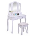thumbnail image 1 of Canddidliike Vanity Set, Dressing Table with 3 Folding Mirror & Cushioned Makeup Vanity Stool & 4 Drawers - White, 1 of 10