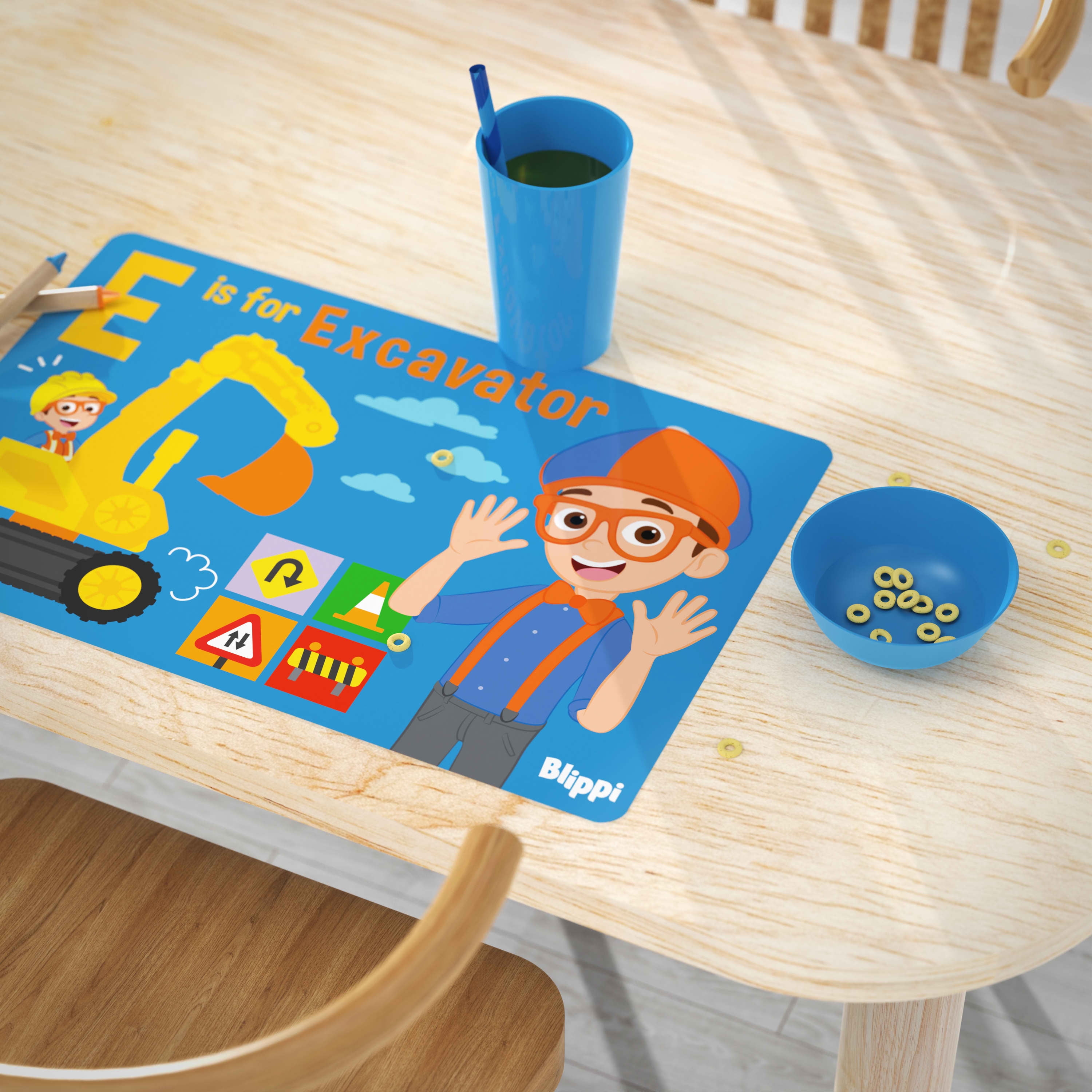 Zak Designs 11.8" x 17.6" Blippi Reusable Kids Plastic Placemat, Blippi