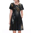 thumbnail image 1 of Balery Black And Gold White Horse Vestidos sueltos de manga corta para mujer, vestidos de verano 2025, vestidos casuales de corte A con vuelo., 1 of 6