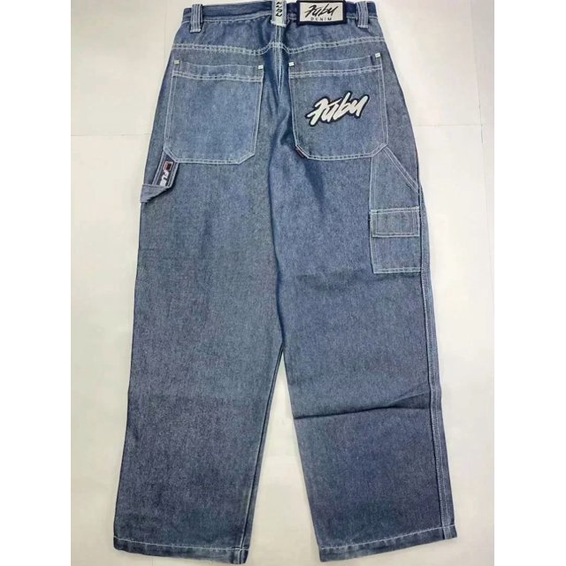 Womens Polyester Printed Oversized Baggy Wide Leg High Waist Full Length Jeans