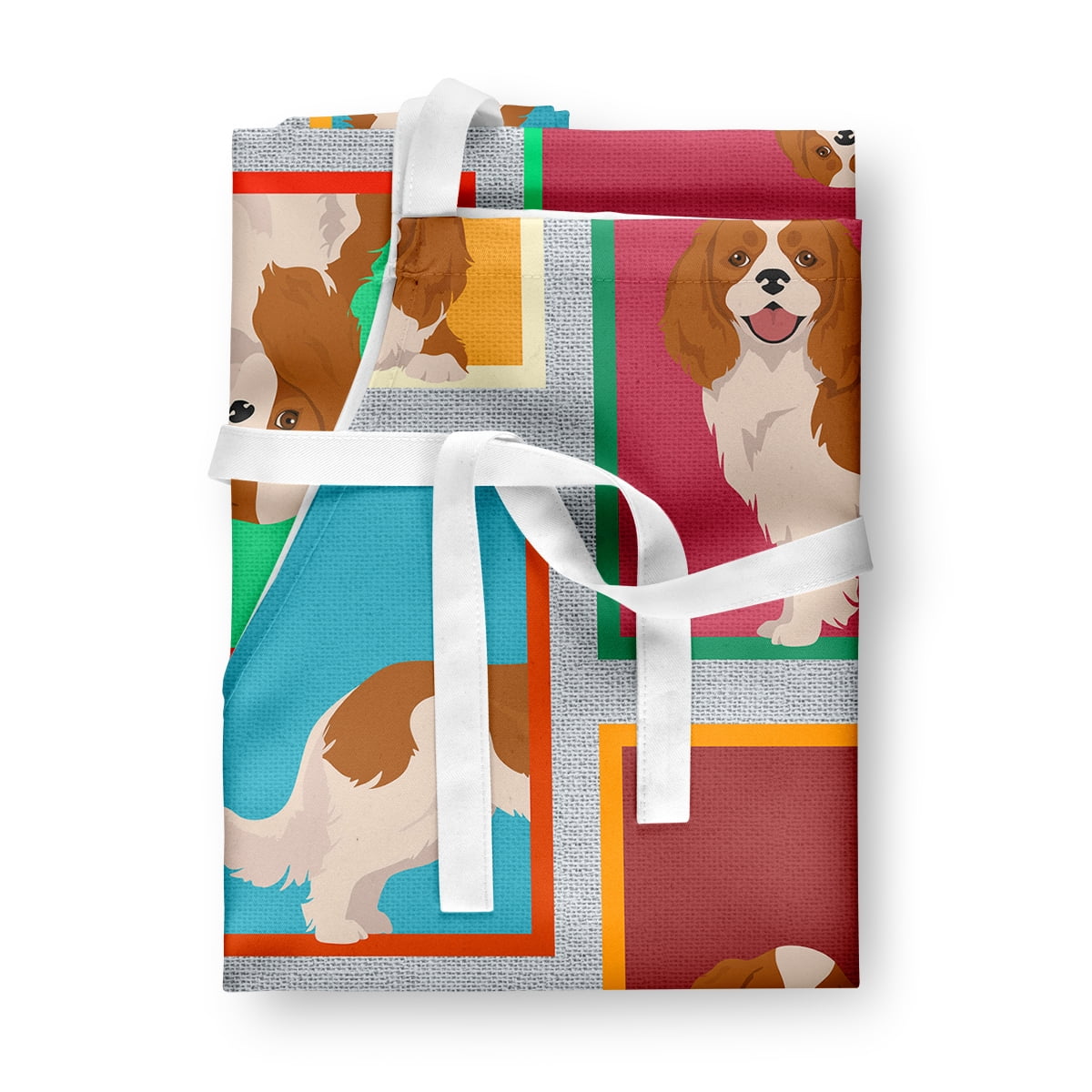 Lots of Blenheim Cavalier Spaniel Apron 27 in x 30 in