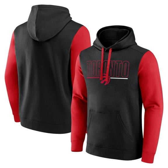 Men's Logo Athletic Black Toronto Raptors Outline Colorblock Pullover Hoodie
