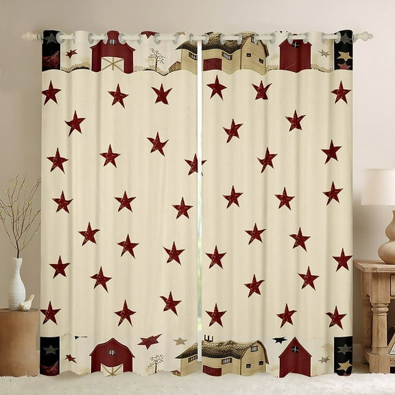 Feelyou Rustic Texas Stars Black Out Curtains for Teen, Rustic Lodge Cabin Curtains Pack of 2 (42x63 Each), Vinatge Fashion Bedroom Curtains, Curtains and Drapes Home Decor