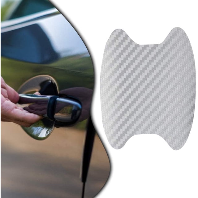 Paquete de 4 pegatinas protectoras universales para manillar de coche, tiradores de puerta transparentes, adhesivo de rayas de fibra de carbono, estilo de coche (plata) ZefeiWu 8390612520037