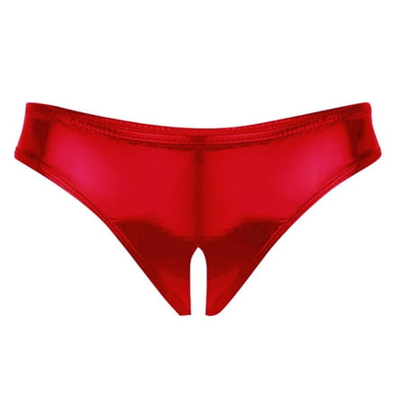 UKLSQMA Ladies  Solid Color PVC Patent Leather Sexy Open Style Underwear Erotic Lingerie for Women Fetish Wear Red L