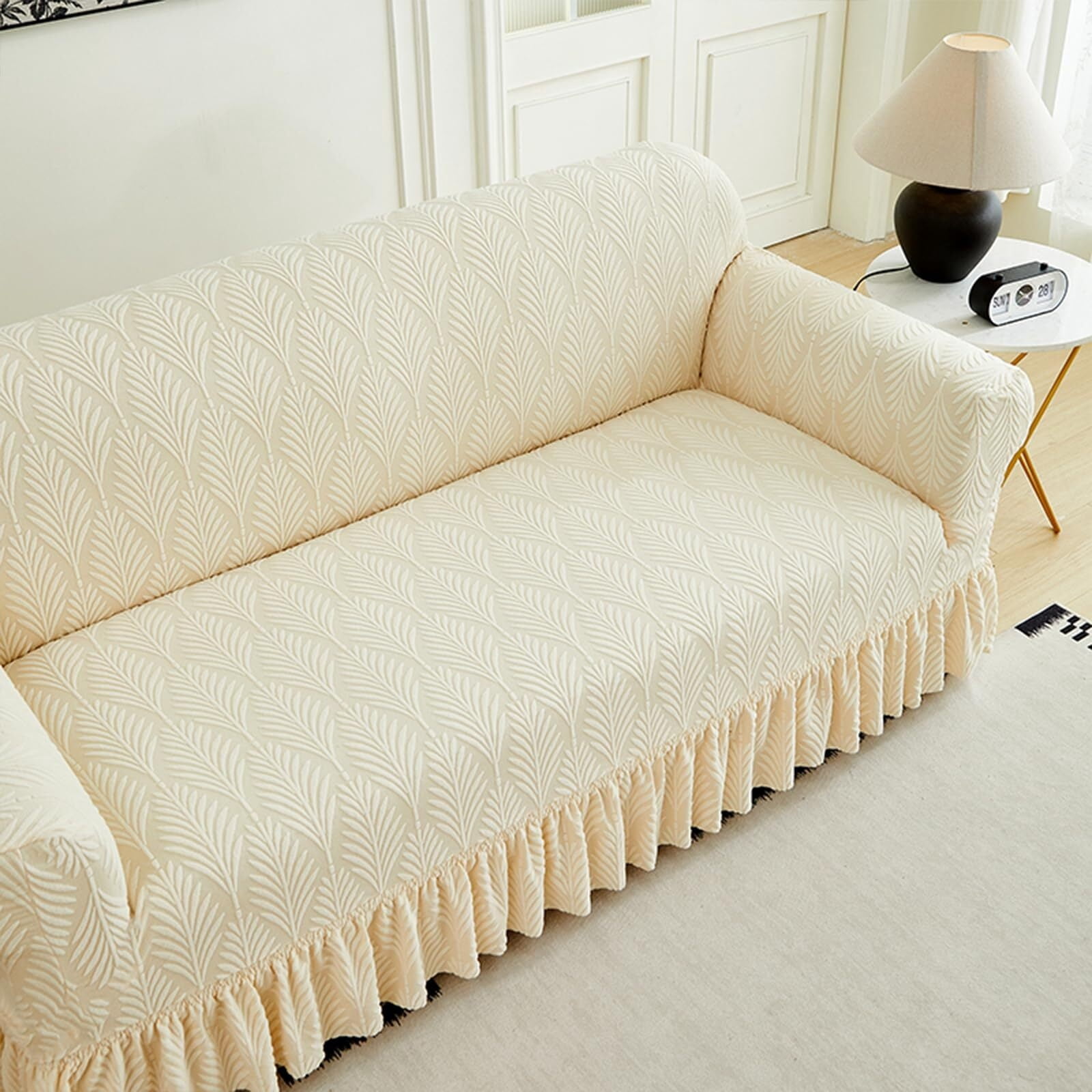 LKJYER Stretch Sofa Couch Slipcover with Skirt, Non-Slip Jacquard Universal Soft Sofa Cover with Elastic Bottom, Pet Proof Washable Breathable Furniture Protector for Living Room,