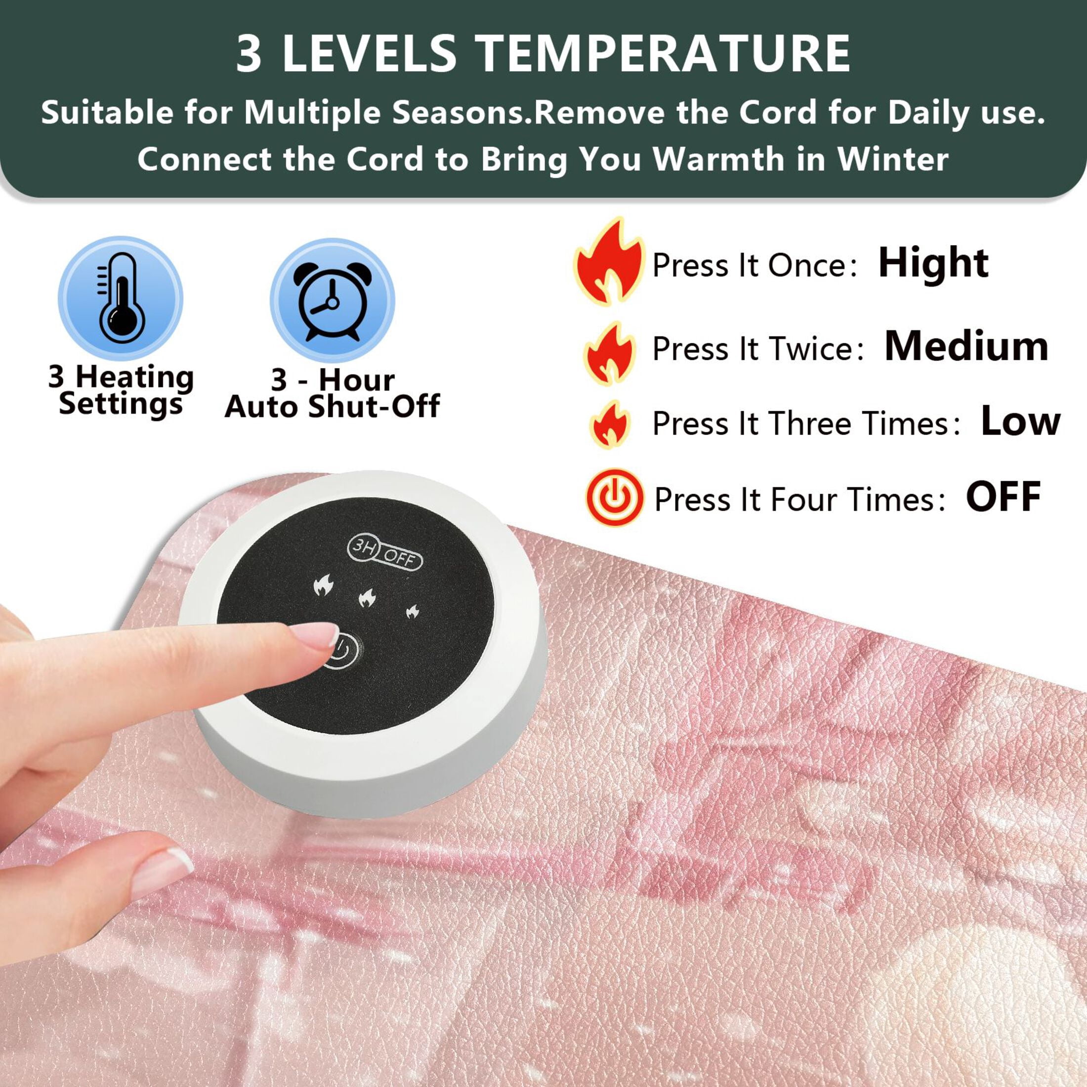 Large Heated Desk Mat Mouse Pad 31.5"x13"PU Leather Graphene Heating Desk Warmer with 3 Temperature Settings 110V US Plug Non-Slip Warm Pad for Home, Office, and Gaming Cute Little Pink Cow
