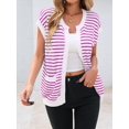 thumbnail image 2 of Womens Cap Sleeve Button Down Sweater Knit Top Summer Cute Striped Cardigan Sweaters with Patch Pockets, 2 of 7