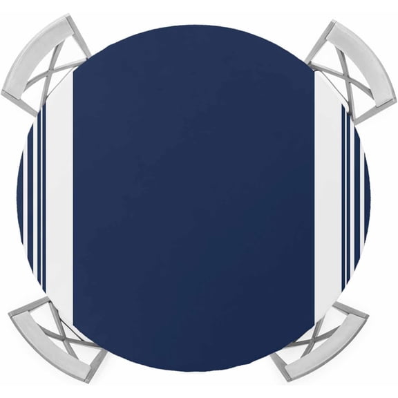 Navy Blue Round Tablecloth, Fitted Table Cover with Elastic for 56-60 Round Tables, Farmhouse Striped Vertical Art Modern Table Cloth Outdoor Indoor Dinning Party Waterproof Tablecloths