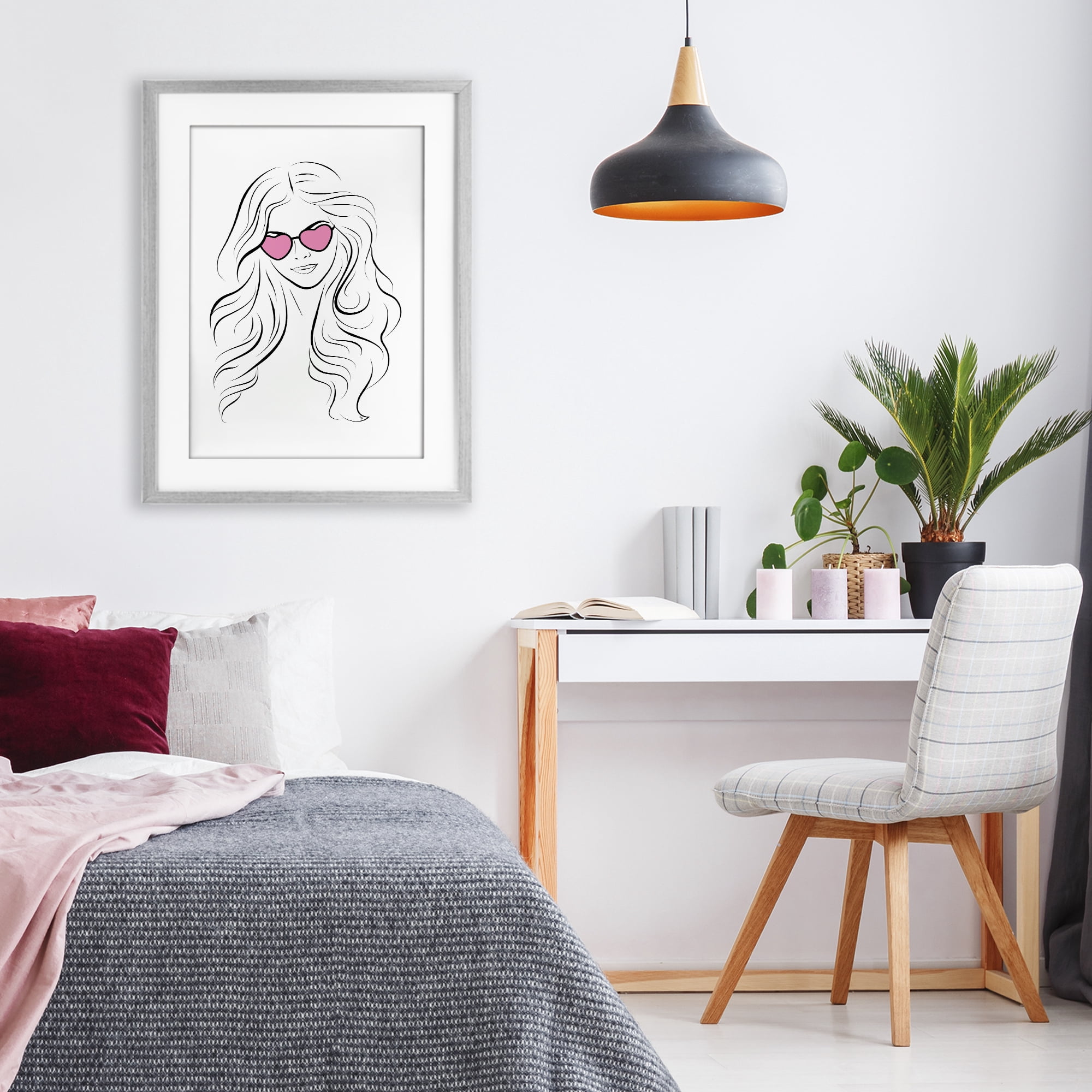 Stupell Industries Leila Pink Heart Sunglasses Gray Framed Print Under Glass, design by Martina Pavlova