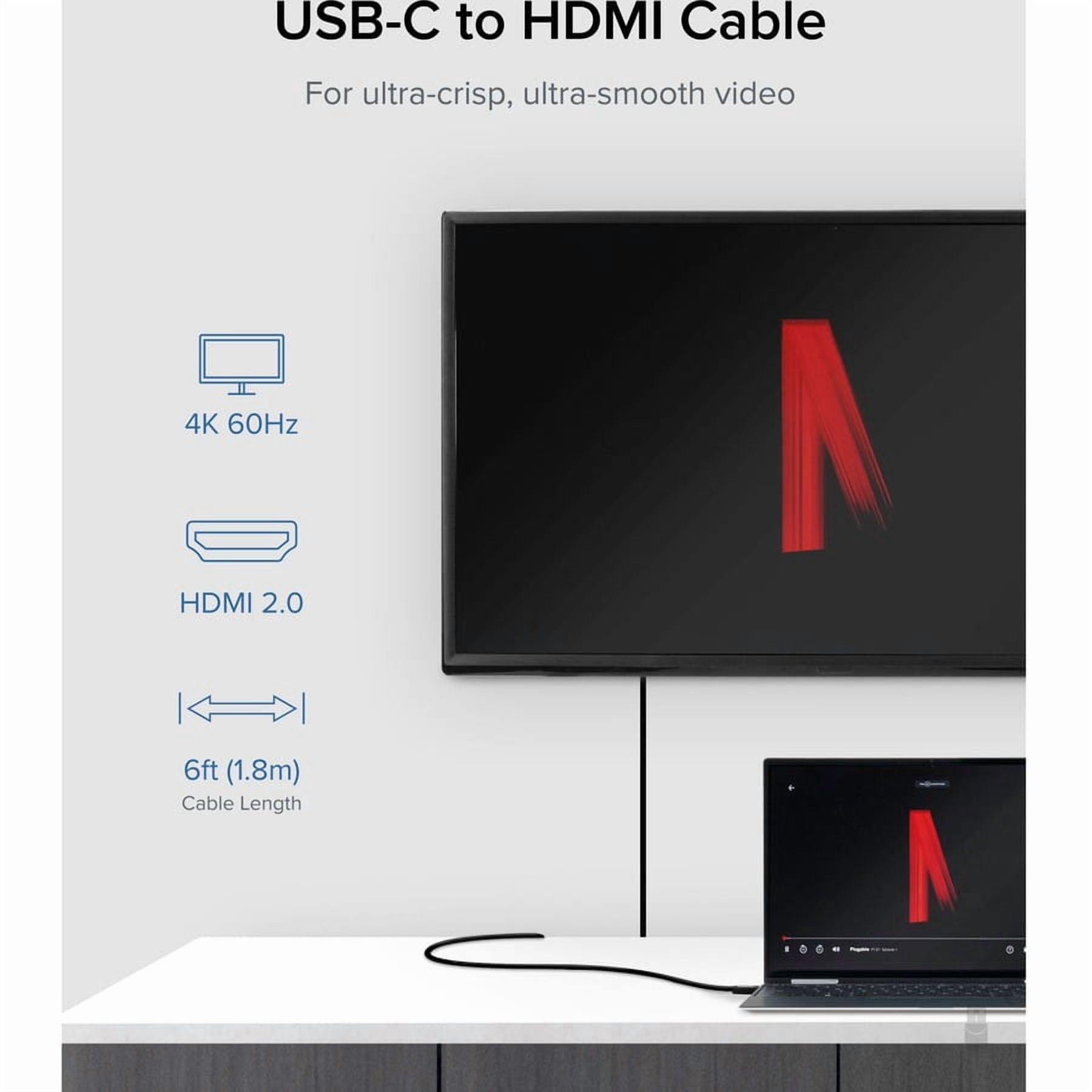 Plugable USB C to HDMI Adapter Cable, Connect USB-C or Thunderbolt 3 Laptops to HDMI Displays up to 4K@60Hz