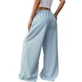 thumbnail image 6 of Women Drawstring Striped Pants Loose Wide Leg Trousers Casual Low Waist Pants Comfy Lounge Pants Blue & Blue Stripe S, 6 of 10