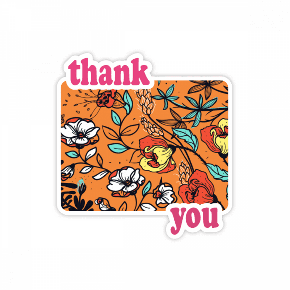 Orange Modern Art Lily Camellia Thank You Stickers Quote Grateful