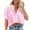 Pink, variant on Womens Short Sleeved Button Down Cropped Shirts, Casual Crop Tops, Lapel Blouse with Chest Pocket