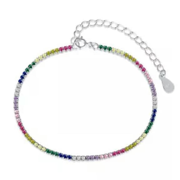 HOOUN S925 Solid Sterling 1.5mm Rainbow Zirconia Tennis Necklaces Bracelets Party Gift-Bracelet