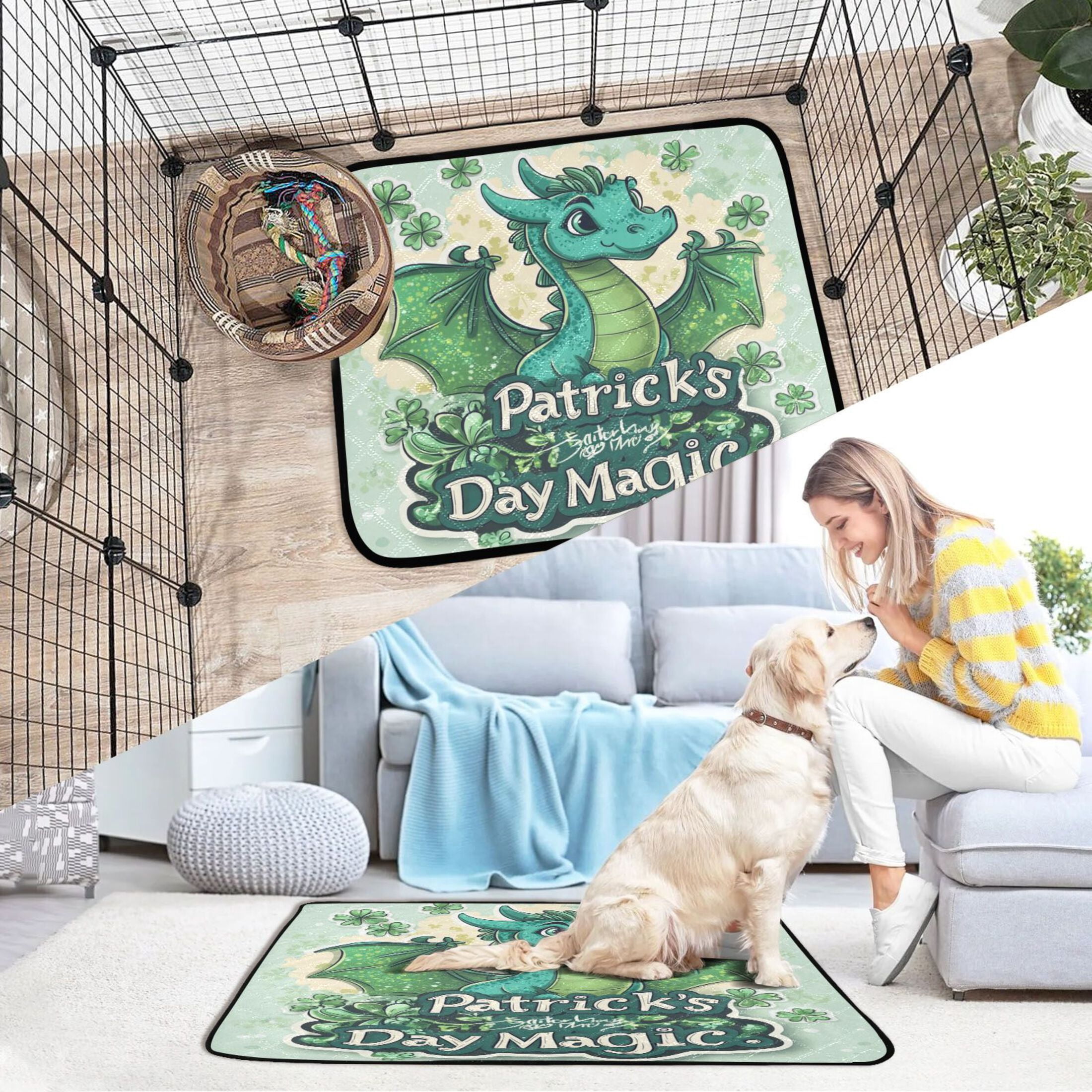 Qxltty Stpatricks Day Green Dragons Cat litter Pads Pet Set of 3 Diaper Mats Center Anti-leakage Layer Absorbent Soft and Comfortable