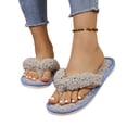 thumbnail image 5 of NexTorq Thong Slippers for Women Flip Flop Slippers House Slippers With Cozy Textured Fleece Upper Fuzzy Plush Lining Open Toe Comfortable Slip On Lightweight Indoor Bedroom Home Shoes Ladies, Gray, 5 of 6