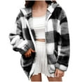 thumbnail image 2 of Azrian Womens Plaid Flannel Hoodie Shirts Classic Fit Long Sleeve Button Down Hooded Drawstring Boyfreind Shacket Jacket Coats, 2 of 6