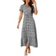 thumbnail image 2 of Vestidos de verano casuales de INSPIRE CHIC para mujeres, vestido maxi floral con escote en V y dobladillo dividido, vestido de manga corta L Negro, 2 of 6