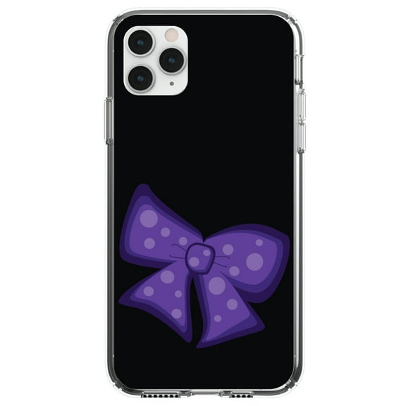 DistinctInk Clear Shockproof Hybrid Case for iPhone 13 (6.1" Screen) - TPU Bumper, Acrylic Back, Tempered Glass Screen Protector - Purple Black Bow Ribbon - Cartoon Bows / Ribbons