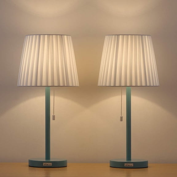 Blue Contemporary Metal Lamp Pull Chain Light Table Reading Lamp Set of 2