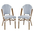 thumbnail image 2 of Emma + Oliver Set of Two Indoor/Outdoor Stacking Bistro Chairs with White and Navy Patterned Seat and Back and Bamboo Finished Aluminum Frame, 2 of 12