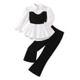 thumbnail image 2 of Mifsaly Little Girls 2 Piece Outfits Set Long Sleeve Button Down Peplum Shirt Tops and Ribbed Flare Pants Kids Fall Spring Clothes for School Daily Wear Fashion Boutique Suit, 2 of 9