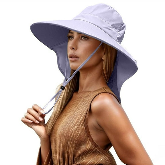 HJYCHN UPF 80  Summer Wide Brim Sun Hat with Cape for Women Outdoor Gardening and Beach Purple One Size