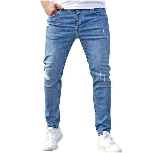 Pantalon en Denim pour Hommes, Style Jogging Fuselé avec Tissu Extensible et Fermeture Éclair à la Cheville pour Course, Gym, Mise en Forme, Tenue Décontractée
