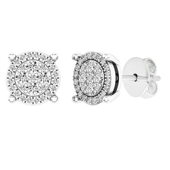 Dazzlingrock Collection Round White Diamond Cluster Flower Pushback Stud Earrings for Women (0.25 ctw, Color I-J, Clarity I1-I2) in 18K White Gold