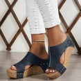 thumbnail image 3 of TANGQIOP Women'S Wedge Platform Slides Peep-Toe Sandals Casual Solid Leather Slip On Trendy for Beach Vintage Outdoors Navy 42, 3 of 9