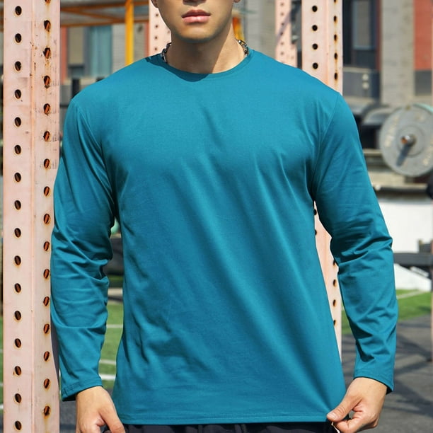 pstuiky camisas de manga larga para hombre, Sudadera deportiva de manga larga con cuello redondo para hombre, color liso, para correr, fitness, primavera y otoño salir tops l