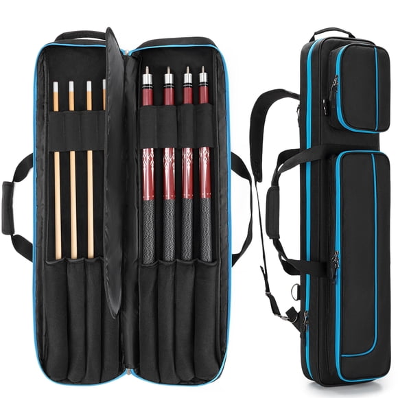 Funda para tacos de billar GOBUROS 4x4 con capacidad para 4 culatas y 4 ejes, color negro y azul