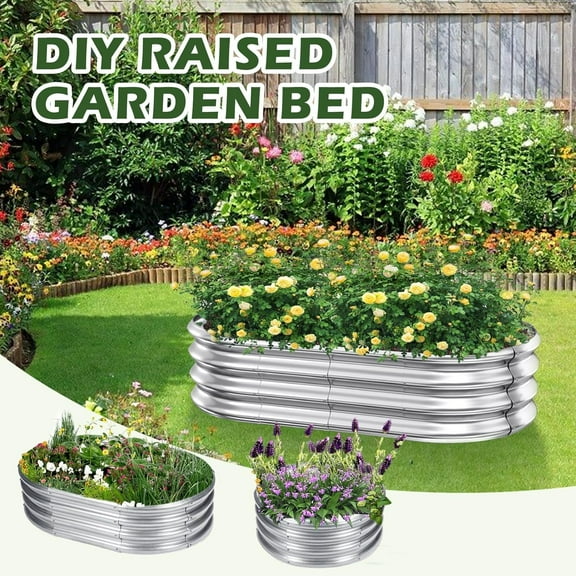 DEWEL Galvanized Raised Garden Bed Outdoor Gardening Planter Kits for Flower Herbs Vegetables Farming - Metal Planter Tub, 4x2x1ft