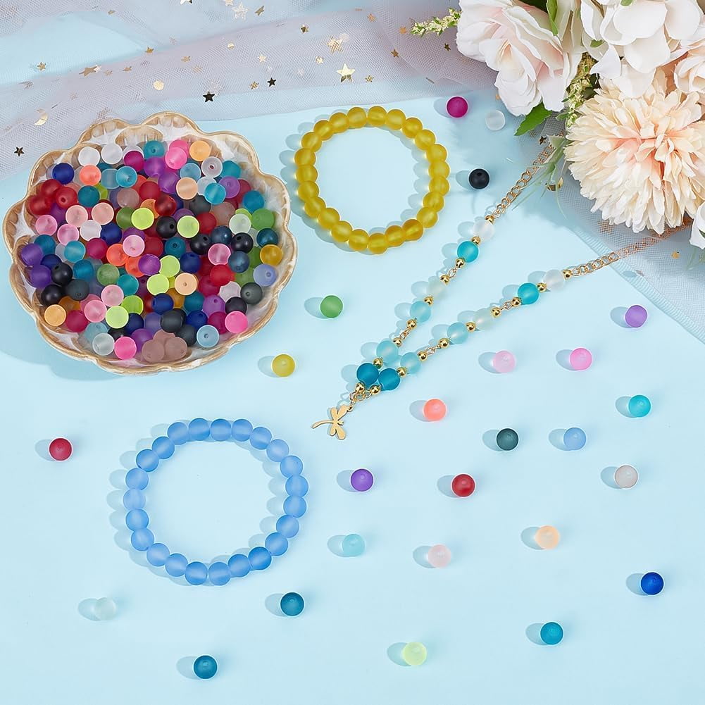 720pcs 8mm Frosted Glass Beads 24 Colors Matte Beads Colorful Spacer Beads Round Loose Beads Transparent Beads Craft Beads for Jewelry Making Bracelets Necklace Earring DIY Craft