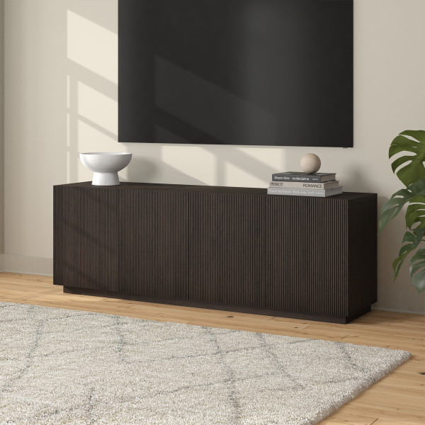 Halifax Rectangular Fluted TV Stand for TV's up to 75" in Alder Brown