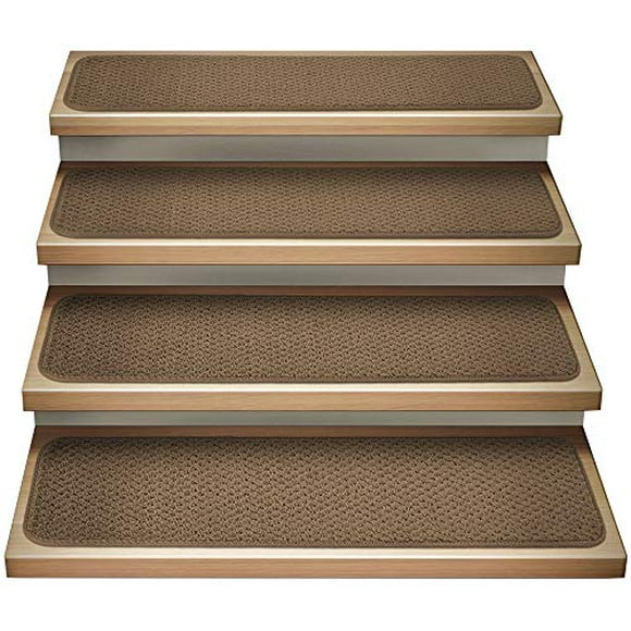 House, Home and More Set of 12 Attachable Indoor Carpet Stair Treads - Toffee Brown - 8 Inches X 23.5 Inches