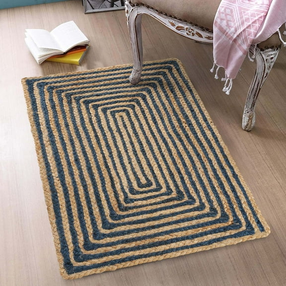 Superior Braided Jute Handwoven Indoor Outdoor Area Rug, 2' x 3', Navy Blue