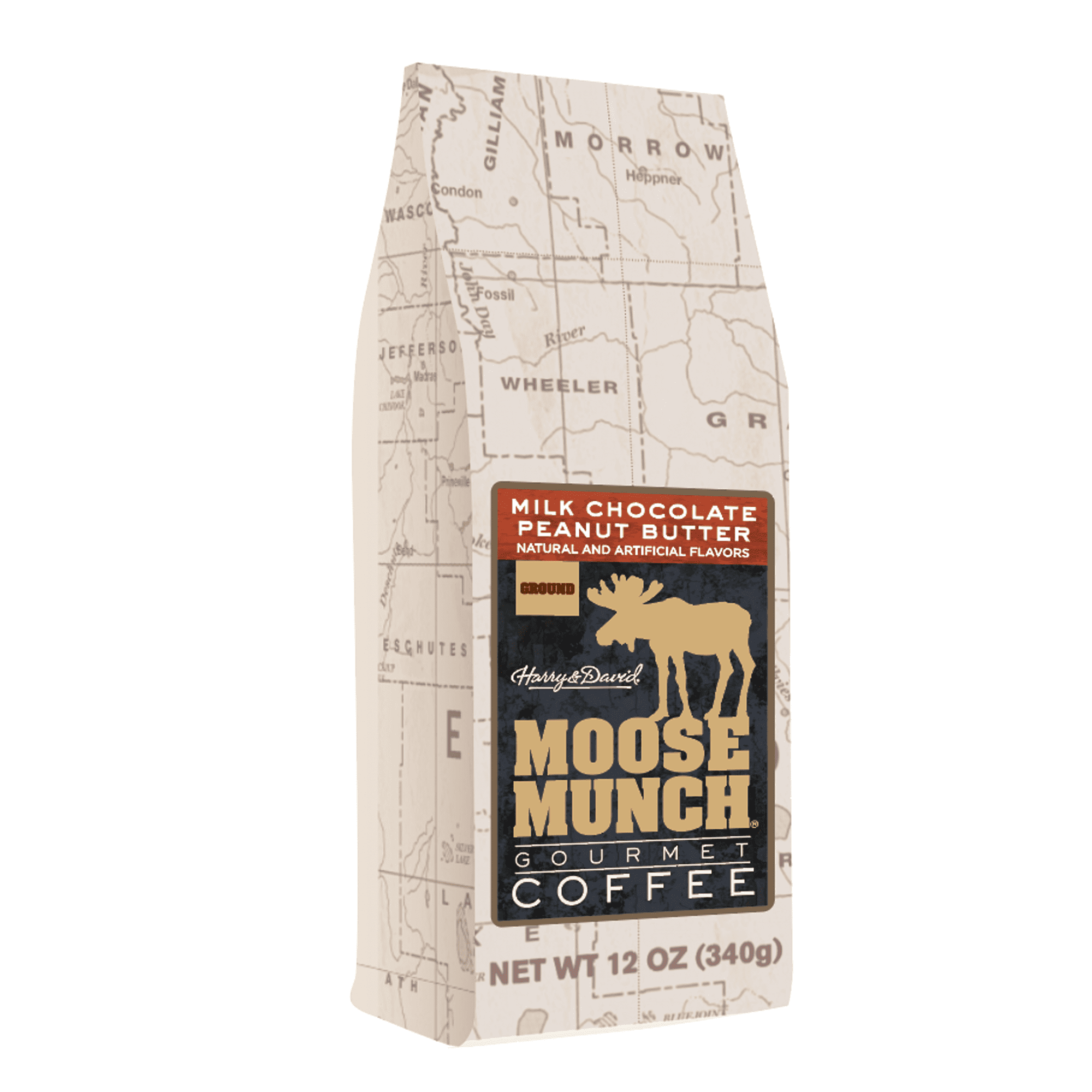(6 Pack) Harry & David Moose Munch Milk Chocolate Peanut Butter Ground Coffee, Medium Roast, 12 Oz
