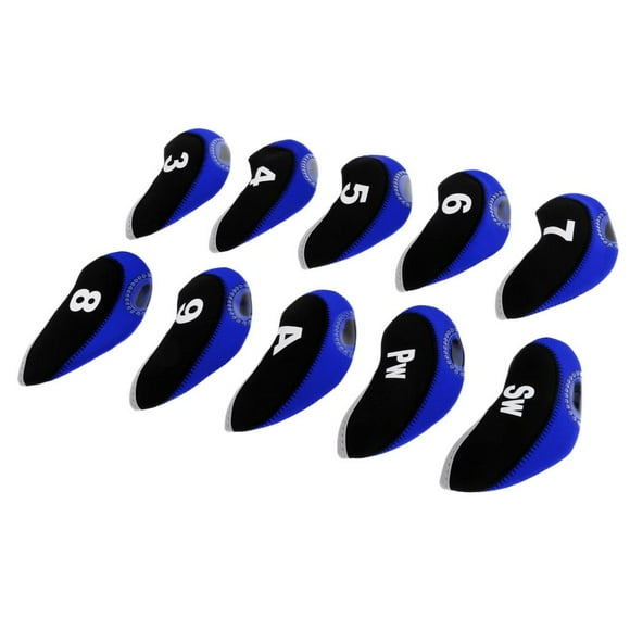 jinwen 10 Pcs/Pack Couvre-Tête de Club de Golf à Coin en Fer Couvre-Tête Protecteur Trou Visible pour Noir+ Bleu