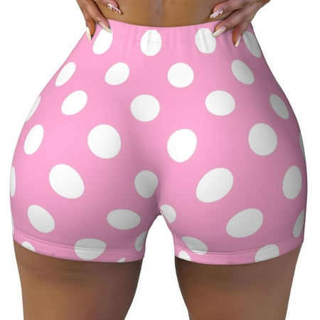 Workout Shorts Women  Pink And White Polka Dot Biker Shorts for Women Running Gym Spandex Shorts Tummy Control