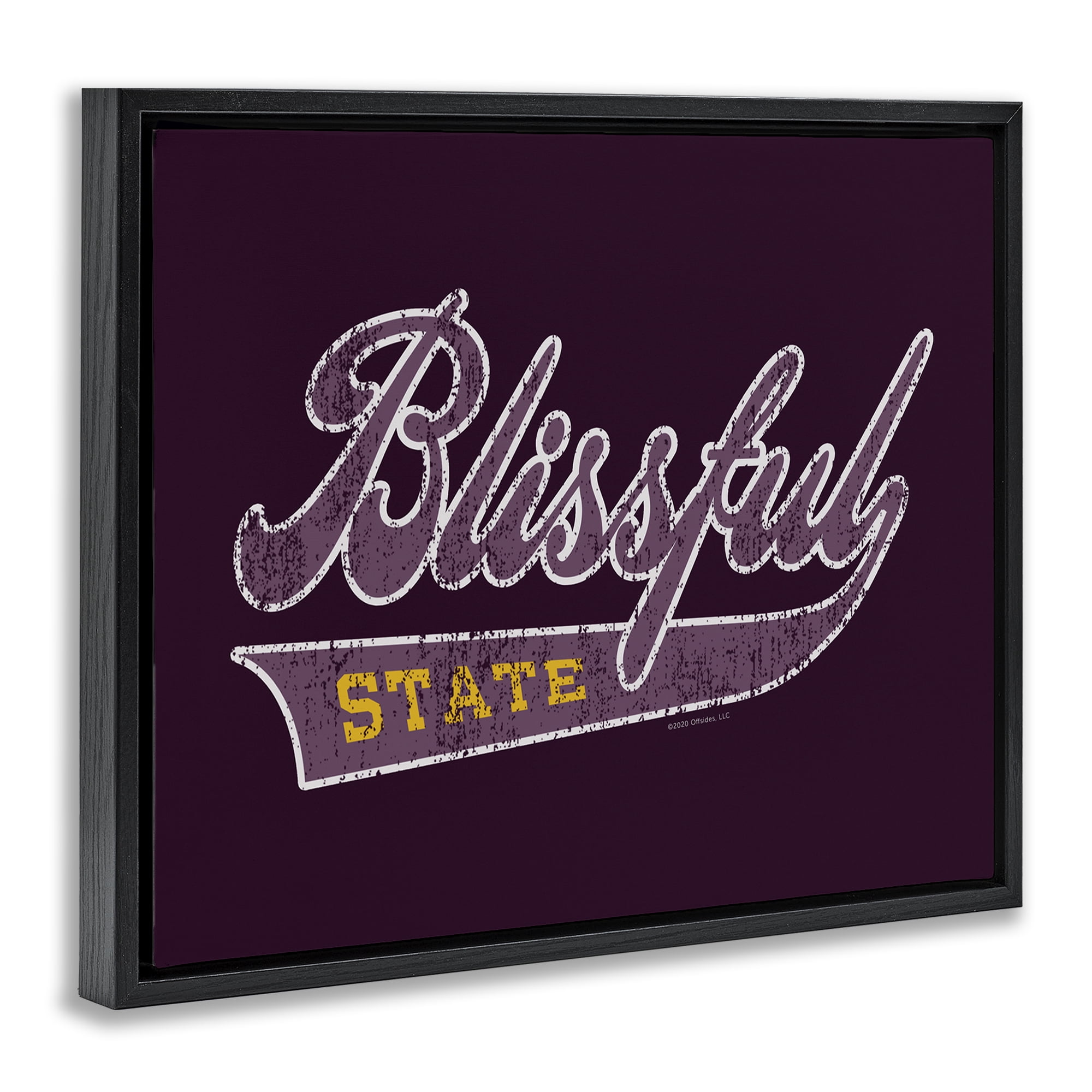 Stupell Industries Blissful State Varsity Novelty & Humor Painting Black Floater Framed Canvas Art Print Wall Art, 21 x 17