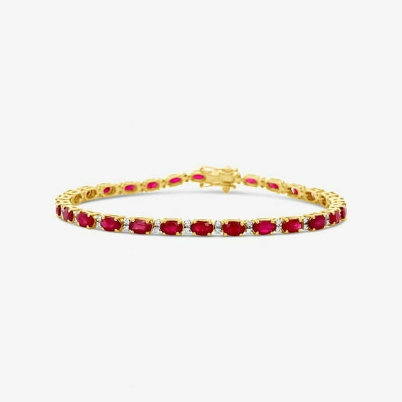 925 Ruby with diamond oval Tennis Bracelet,14K Gold plated Ruby Bracelet Genuine Ruby Bracelet, Bracelet gift for her
