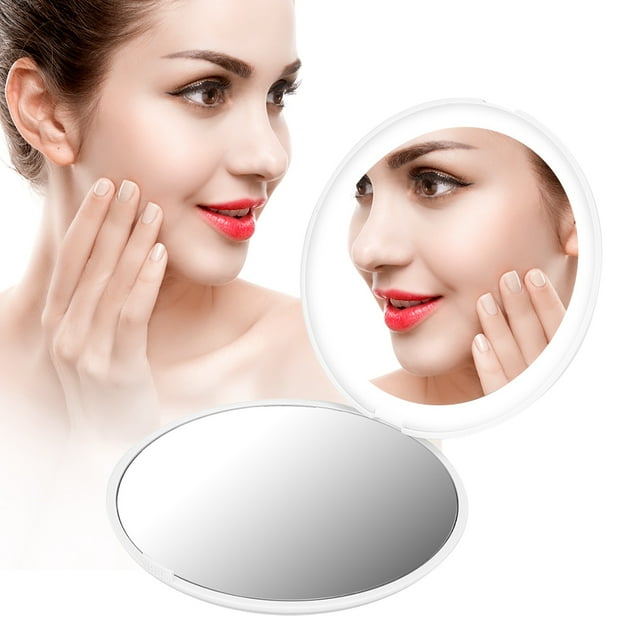 Qiilu LED Mirror, Portable Mirror,Portable Foldable 10X Magnification Mini 12 LEDs Makeup Mirror Cosmetic Tool
